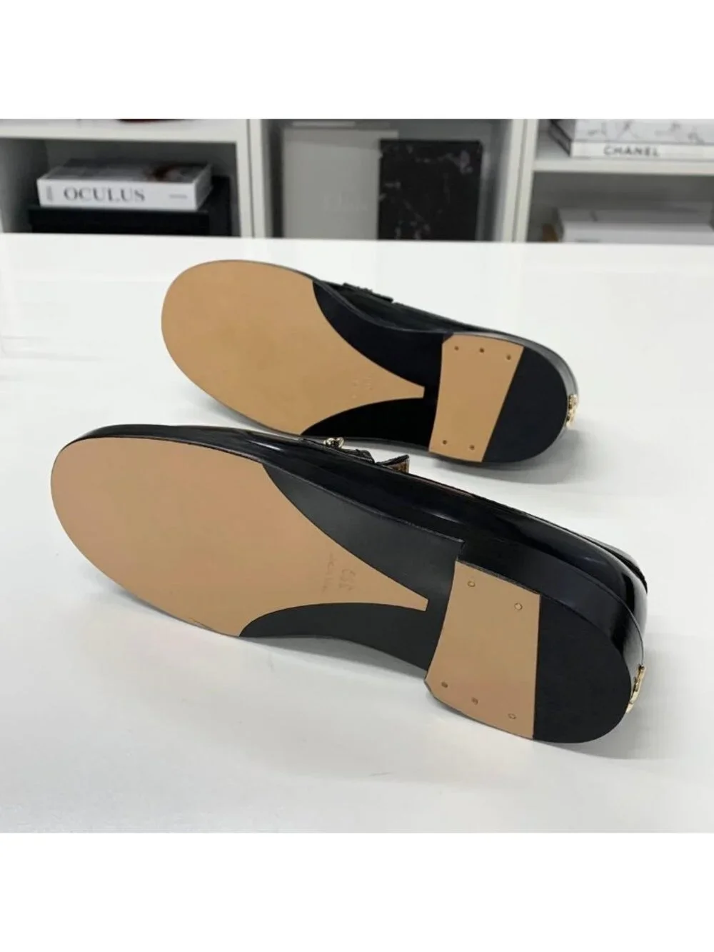 Chanel Patent Logo CC Chain Loafers Black